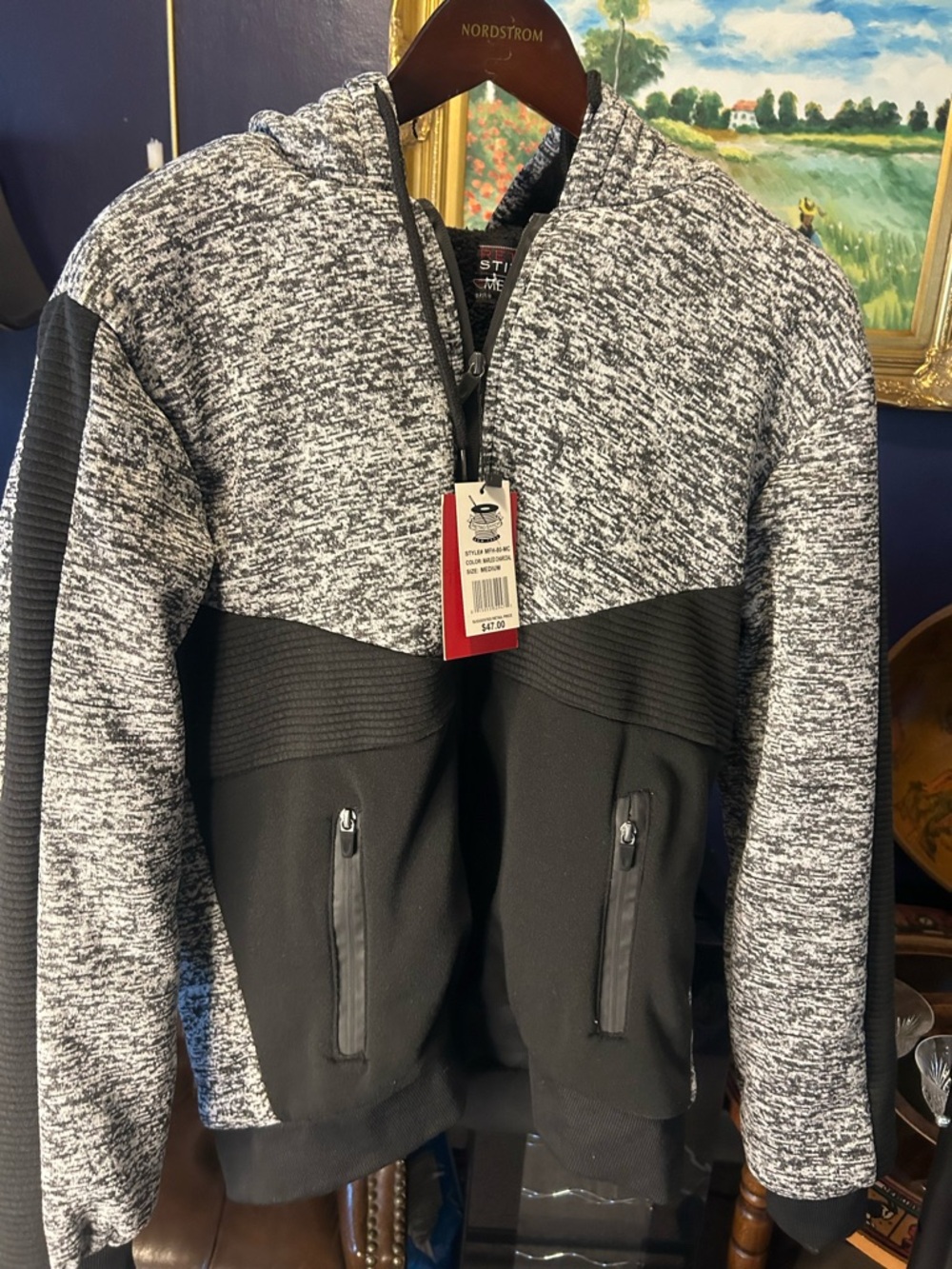 Gray & Black Hooded Zip Jacket